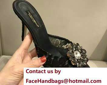 Dolce & Gabbana Heel 7cm Slippers Black In Lace With Crystals 2018